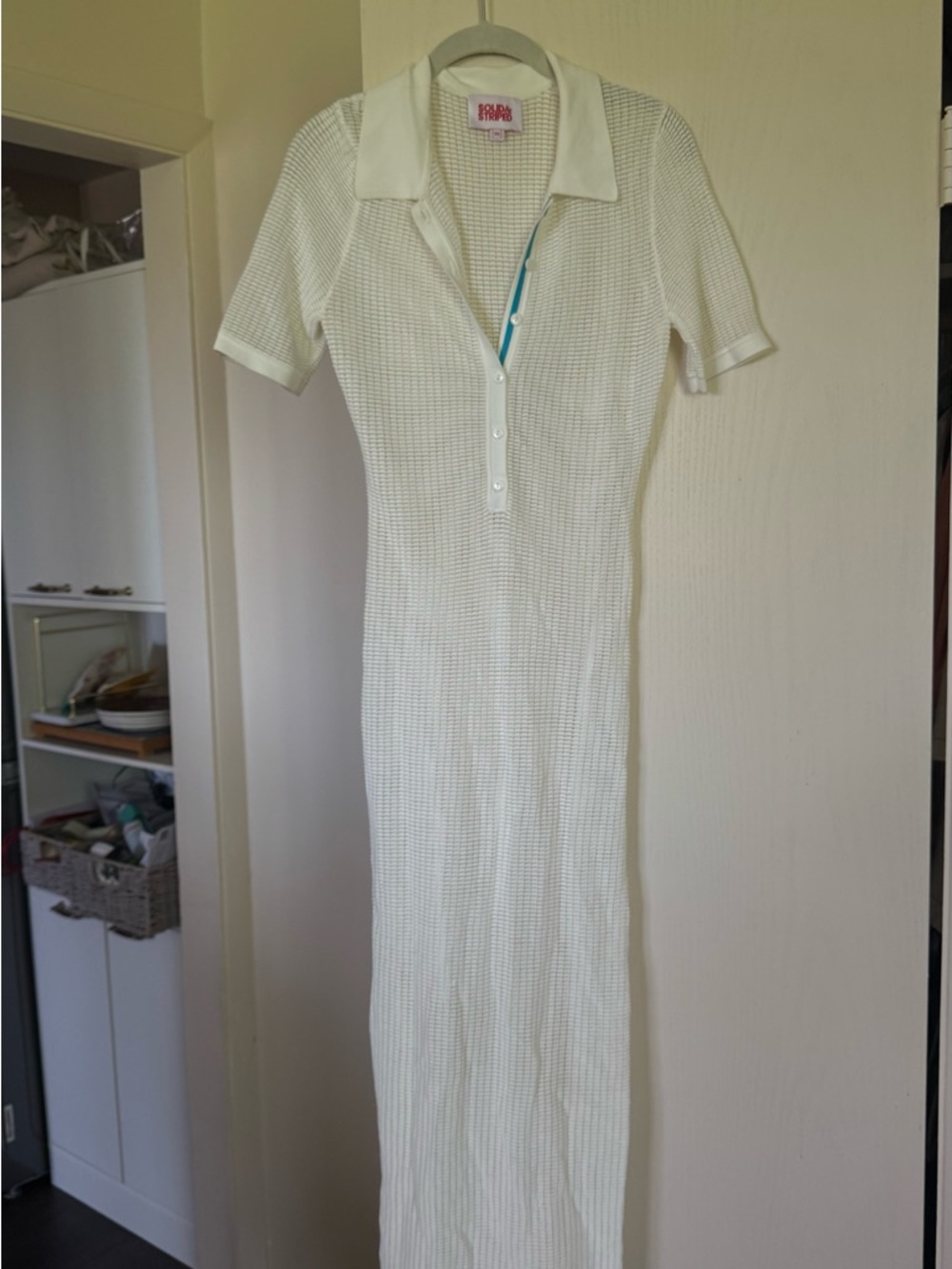 SOLID & STRIPED White Textured Knit Polo Dress